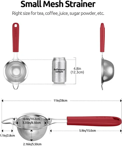 Miniatura 2 de U-Taste Colador pequeño de malla fina: 18/8 de acero inoxidable, 8,5 cm, 30 malla, colador de cocina de malla fina con asa de silicona remachada (4)