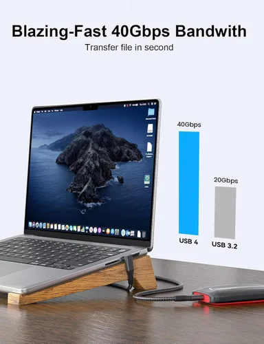 Miniatura 4 de XAOSUN Cable USB 4 de 240 W para cable Thunderbolt 4, cable de datos USB C de 1 pie de transferencia de 40 Gbps, pantalla 8K 4K, compatible con ROG
