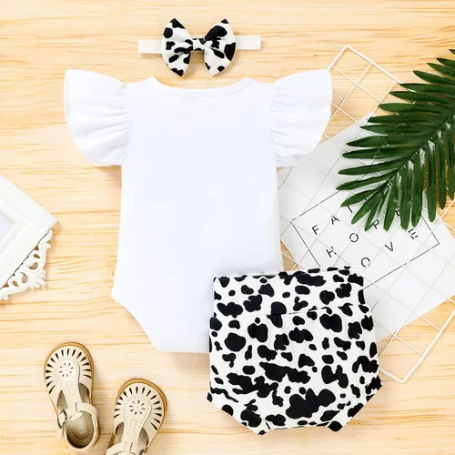 Miniatura 6 de Conjunto de ropa para bebé niña de 1er cumpleaños con mangas con volantes + pantalones cortos estampados + diadema para tartas