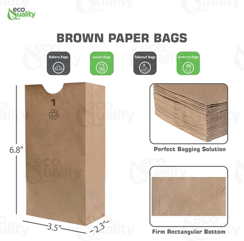 Miniatura 3 de EcoQuality 100 mini bolsas de papel kraft marrón (1 libra), pequeñas bolsas de papel para almuerzo, aperitivos pequeños, bolsas de regalo
