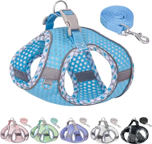 Miniatura 8 de Juego de arnés y correa de verano para perro, arnés suave de chaleco con malla de diamante súper transpirable, arnés reflectante sin tirones