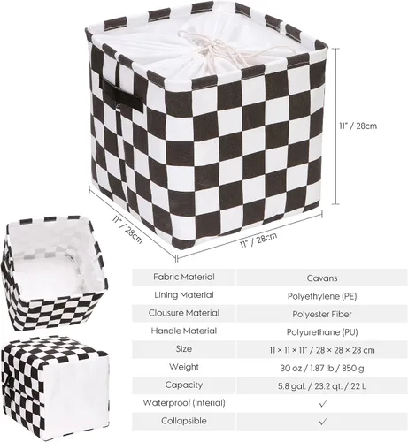 Miniatura 6 de Hinwo Paquete de 3 cubos organizadores cúbicos, cestas de almacenamiento de tela de lona con asas, contenedores de almacenamiento cuadrados