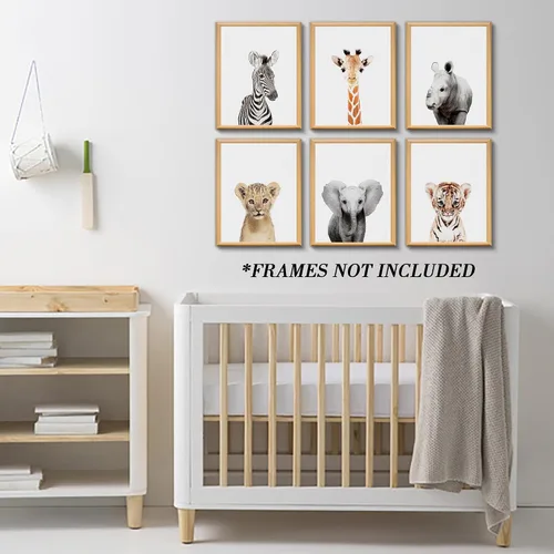 Miniatura 6 de Decoración de pared de guardería de jungla, lindos animales de safari para la decoración del dormitorio del bebé (8"x10", SIN MARCO)