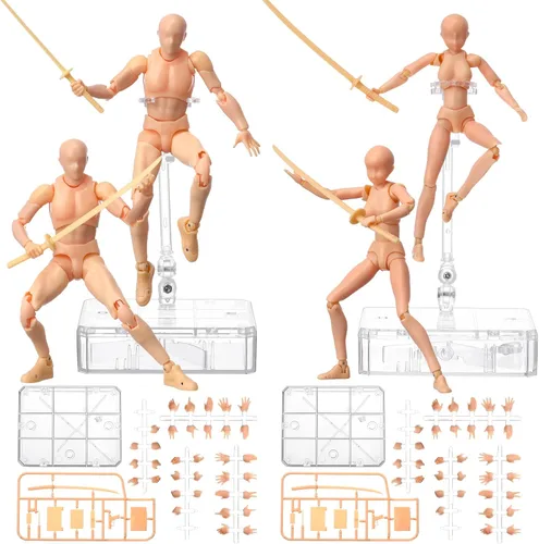 Meooeck 4 Juegos de Figuras de Acción Modelo de Cuerpo de PVC para Artistas Maniquí de Dibujo Articulado para Pintura, Bocetos, Regalos de Beige