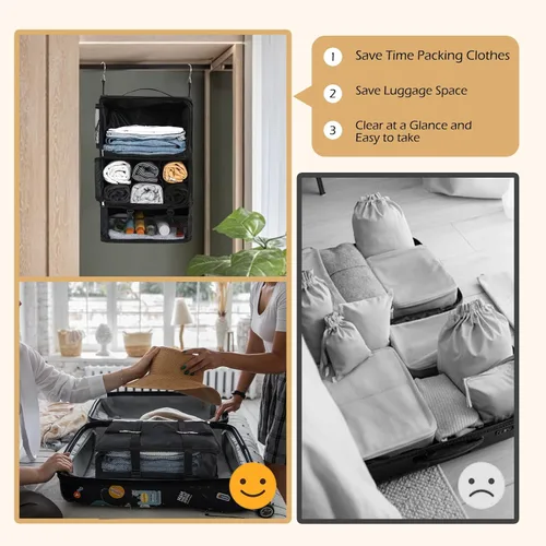 Miniatura 4 de Surblue Estantes colgantes, bolsa de almacenamiento de viaje, cubo de embalaje de compresión para maleta, organizador de armario portátil plegable