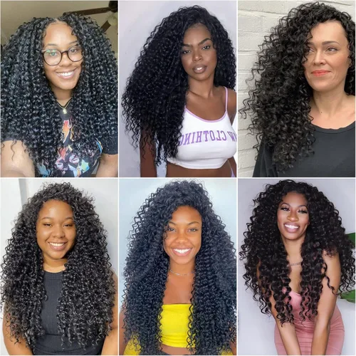 Miniatura 7 de 8 Paquetes de Pelo Rizado con Ganchillo GoGo para Mujeres Negras, Cabello Ondulado Profundo, Extensiones de Cabello Sintético con Trenzas Bohémicas