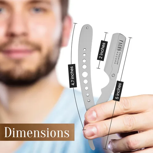 Miniatura 7 de Facón Navajas rectas para hombres - Kit de navaja de barbero profesional de borde recto con 100 cuchillas, afeitadora clásica de acero inoxidable El