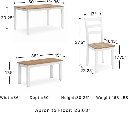Miniatura 2 de Signature Design by Ashley Gesthaven - Juego de mesa de comedor moderno e informal con 4 sillas y banco, juego de 6, madera de mango, altura de mesa