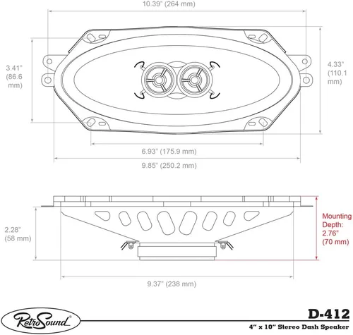 Miniatura 7 de RetroSound D-412 - Altavoz de repuesto para salpicadero de 4 x 10 pulgadas para vehículos clásicos