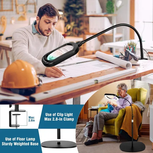 Miniatura 6 de Lupa grande con luz y soporte, lente de vidrio real óptico rectangular de 10X, lámpara de pie de lupa de cuello de cisne ajustable en altura, 5