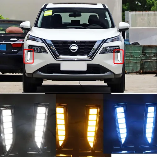 2 piezas de luces LED de circulación diurna DRL para Nissan X-trail Xtrail Rogue T33 2021 2022 2023, lámpara de señal intermitente dinámica en ámbar