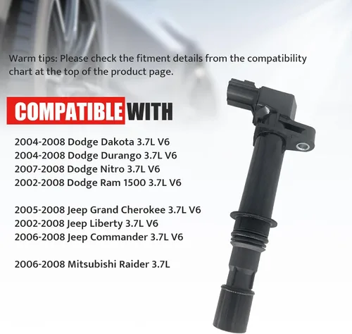 Miniatura 3 de Juego de bujías y bobina de encendido para 3.7 3.7L V6 2002 2003 2004 2005 2006 2007 2008 Jeep Liberty Grand Cherokee Commander, Dodge Ram 1500