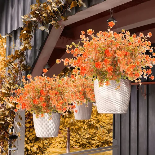 Miniatura 4 de Uieke 24 flores artificiales de otoño para exteriores, resistentes a los rayos UV, plantas de otoño sintéticas, arbustos que no se decoloran, Naranja