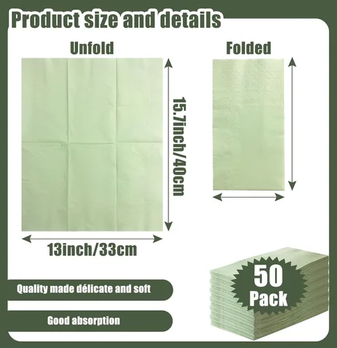 Miniatura 2 de 50 servilletas de 3 capas de color verde salvia de 13 x 15.7 pulgadas, servilletas de baño para invitados, servilletas de postre, toallas de mano 50