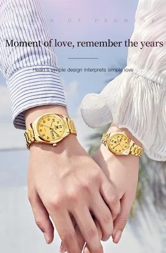 Miniatura 24 de OLEVS Juego de 2 relojes de cuarzo para parejas de San Valentín, calendario luminoso, ventana de fecha, 3 ATM, impermeable, casual, acero