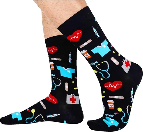 Miniatura 5 de HAPPYPOP Paquete de 2 calcetines de golf divertidos para hombres, juego de bandera de Estados Unidos, enfermeras, con caja de regalo, Multi