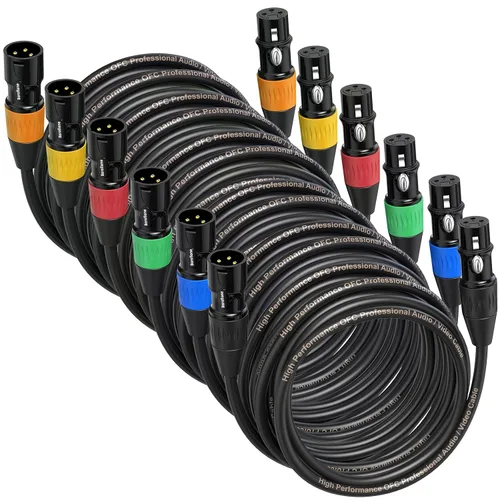Miniatura 10 de Cables XLR de 3 pies, 4 unidades, cables de micrófono macho a hembra, 3 pines, conectores codificados por color chapado en oro para micrófonos
