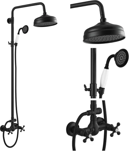Miniatura 15 de Accesorio de ducha de doble función fijado 8 cabezal de ducha de lluvia 2 pomos dobles mango cruzado Latón antiguo