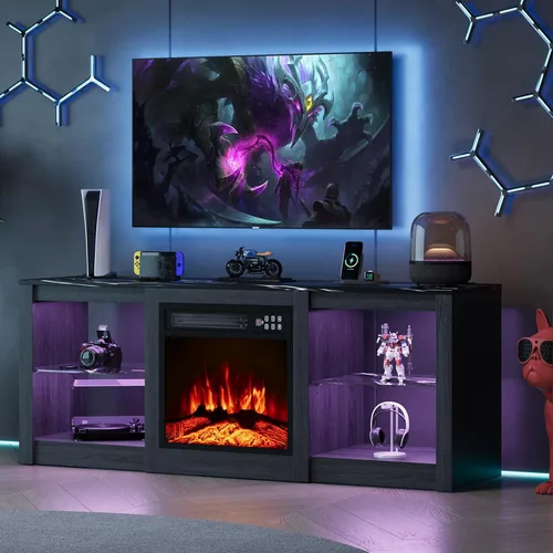 Miniatura 21 de EAG Soporte de TV con chimenea para TV de 65 pulgadas, soporte de TV con chimenea eléctrica de 18 pulgadas, centro de entretenimiento con estantes