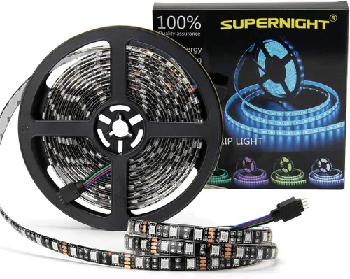 SUPERNIGHT Tira RGB de PCB negra impermeable, 16.4 pies, 5050 luces que cambian de color para dormitorio, día de Navidad, decoración de Halloween