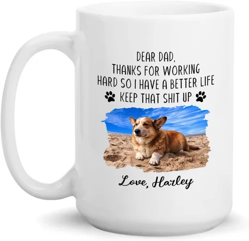Miniatura 18 de Taza de café blanca personalizada con foto, con texto en inglés «To The World's Best Dog Dad We Woof You», taza de café blanca de 11 onzas y 15