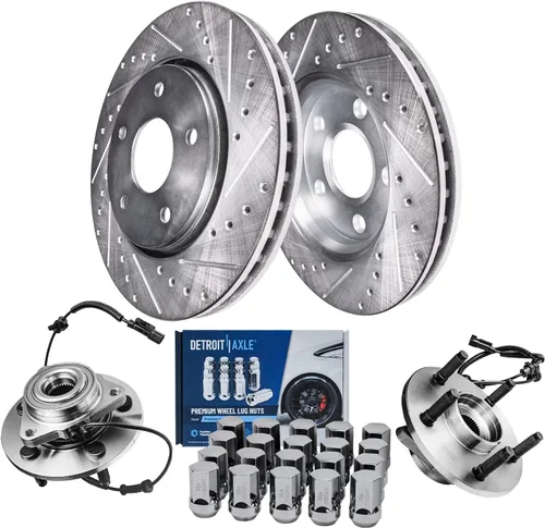 Miniatura 18 de Detroit Axle - Kit de frenos para Jeep Grand Cherokee 99-04 1999 2000 2001 2002 2003 2004 Rotores de freno de disco perforados y ranurados Pastillas