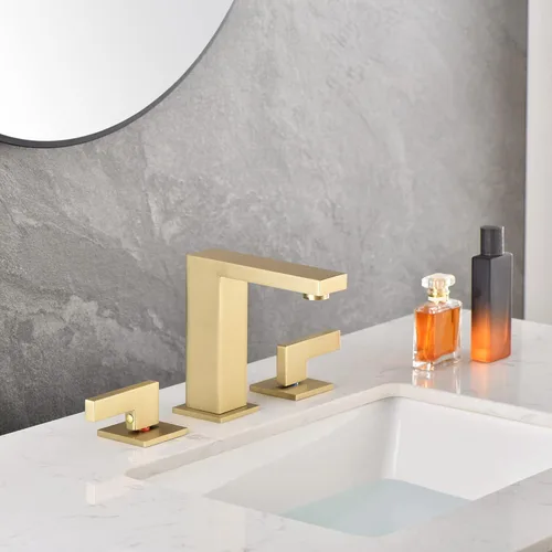 Miniatura 4 de sumerain Grifo de baño de 8 pulgadas de oro cepillado, grifo de lavabo de 2 manijas de latón sólido, con manguera de conexión rápida