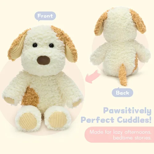 Miniatura 6 de MorisMos Juego de 2 peluches para perros, juego de juguetes de peluche para cachorros de 11.8 pulgadas, peluches suaves de perro gris y amarillo