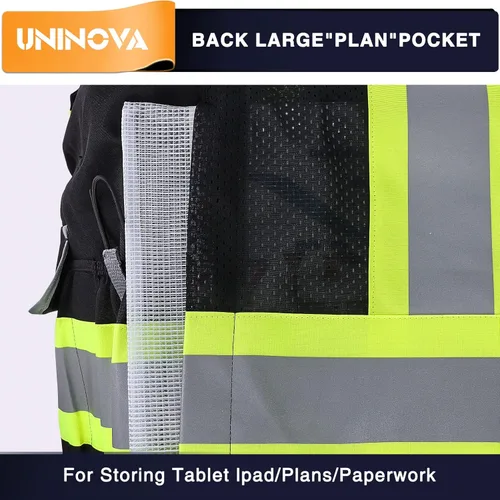 Miniatura 5 de Surveyor Safety Vest Reflective for Men,Class 2 Heavy Duty Safety Vests Reflective with Pockets and Zipper Sv55 Negro (servicio pesado)