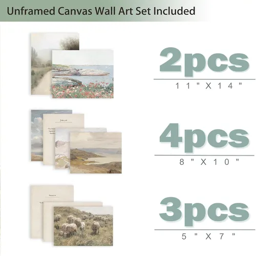Miniatura 5 de TWNSLLA Juego de Arte de Pared Cristiano de 9 Piezas, Decoración de Pared con Versículos Clásicos de la Biblia, Cuadros Rústicos de Paisajes