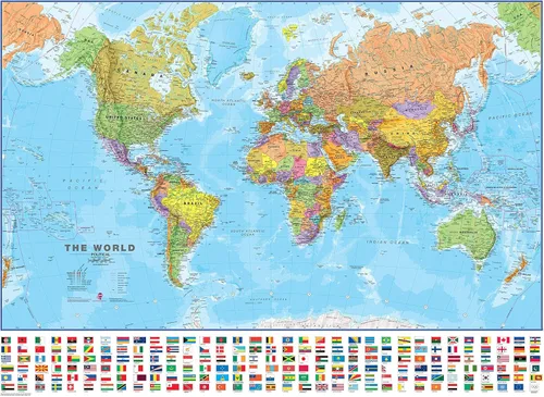 Miniatura 10 de MegaMap del mundo gigante, mapa de pared grande (mapa del mundo con banderas, 9.1 x 13.0 in)