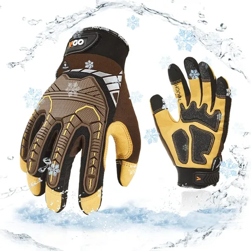 Miniatura 8 de Vgo... 1 par de guantes de trabajo de cuero sintético resistente, compatible con pantalla táctil (talla M, negro y rojo, SL9722)