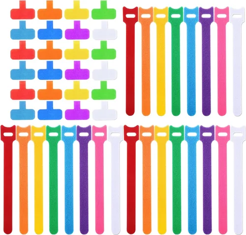 TaoBary 48 etiquetas para cables, etiquetas codificadas coloridas para escribir, kit organizador de bridas de cables reutilizables, 24 etiquetas, 24