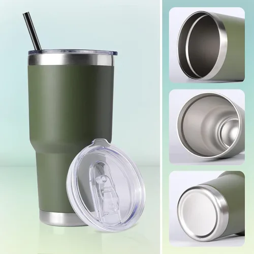 Miniatura 5 de DOMICARE Vaso de 30 oz con tapa y pajita, vasos de acero inoxidable a granel, aislado al vacío de doble pared para café, vaso duradero