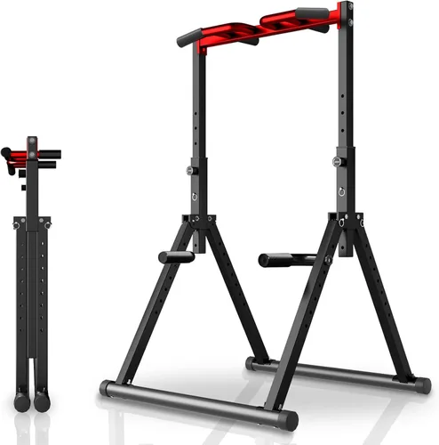 Miniatura 11 de WATBKHE Power Tower Pull Up Dip Station Foldable, Pull Up Bar Station Adjustable, Multi-Function Home Gym, Strength Training Fitness Equipment, Negro