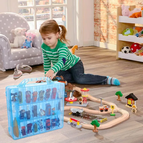 Miniatura 7 de BTSKY Organizador de almacenamiento de juguetes de doble cara con 48 compartimentos, organizador de juguetes para autos de ruedas calientes, autos