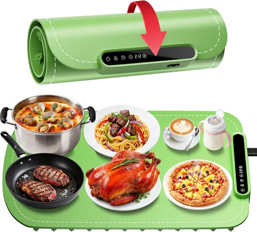 Miniatura 12 de Tapete de calentamiento para alimentos, bandeja de calentamiento eléctrico de calentamiento rápido mejorada con 7 niveles de temperatura y 8 Gris