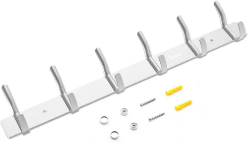 Miniatura 6 de Montado en la pared 16 pulgadas Percha Percha 6 ganchos aleación de aluminio plata para baño Kithchen plateado