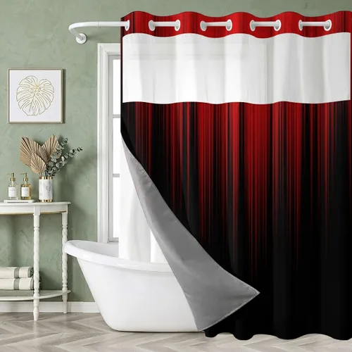Miniatura 45 de AAtter - Cortina de ducha negra y gris con arte abstracto ombre gótico gótico estético para hombres, extra larga XL grande, de tela para decoración