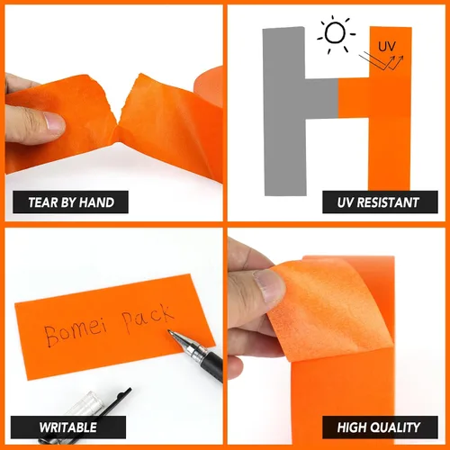 Miniatura 4 de BOMEI PACK Cinta adhesiva para pintores naranja de 2 pulgadas, cinta de enmascaramiento adhesiva naranja mediana de 2 pulgadas x 55 yardas