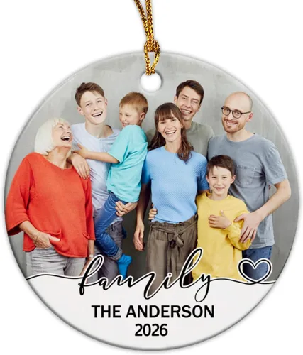 Miniatura 21 de Adorno de Navidad con foto personalizada 2025 para la familia, aniversario como el señor y la señora abuelos, carga cualquier imagen, cualquier foto