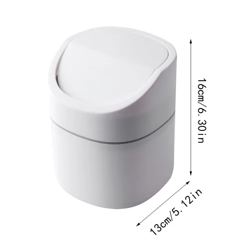 Miniatura 4 de Basurero de basura – Mini cubo de basura de plástico de escritorio con tapa giratoria, elegante cubo de basura para encimera, cesta de papel