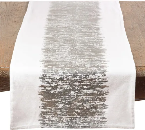 SARO LIFESTYLE Agatha Collection - Camino de mesa con diseño de bandas metálicas plateadas, 16 x 72 pulgadas, rectangular, 16 x 72 pulgadas Plata