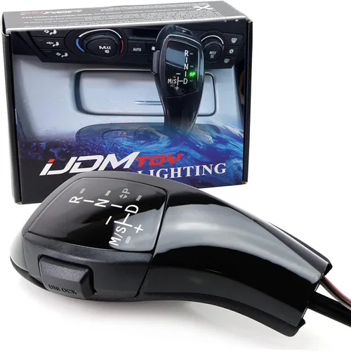 iJDMTOY Estilo F30 Acabado Negro Brillante LED Iluminado Botón de Cambio Selector de Marchas Compatibilidad Mejorada con BMW E90 Serie 3 Sedán
