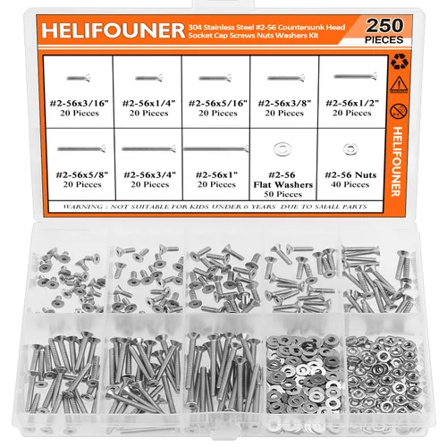 Miniatura 25 de HELIFOUNER 65 piezas de 5 tamaños de acero inoxidable 304 1/4-20 x 3/8 pulgadas 1/2 pulgadas 5/8 pulgadas 3/4 pulgadas 1 pulgada UNC cabeza de botón