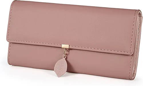 Miniatura 143 de UTO - Cartera pequeña RFID de piel sintética con dije de hoja, cierre de cremallera y tarjetero.