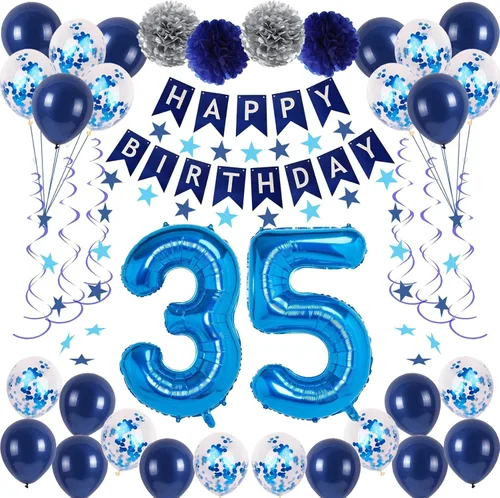Miniatura 11 de Decoraciones de fiesta de cumpleaños azul número 12 para niños y niñas, suministros de globos de feliz cumpleaños 12 con pancarta de feliz Azul-a-31