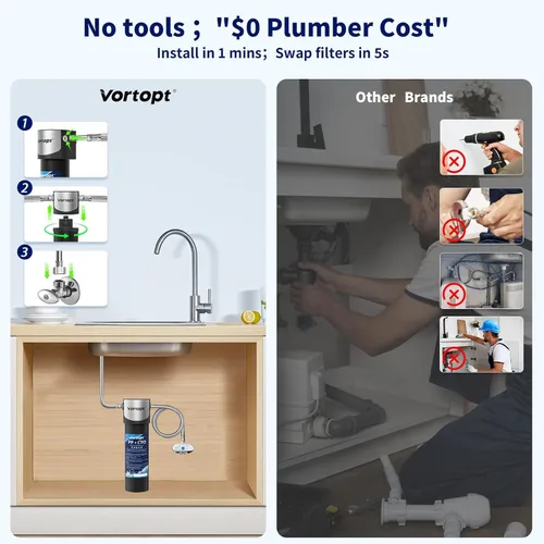 Miniatura 6 de Vortopt Q1 - Sistema de filtro de agua para debajo del fregadero, reduce el cloro, el plomo, el mal sabor y el olor, filtro de agua para debajo