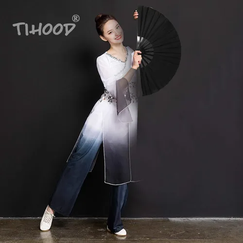 Miniatura 4 de TIHOOD 2 abanicos de mano de seda plegables grandes, fanáticos chinos de Tai Chi para hombres y mujeres, actuaciones, bailes, decoraciones