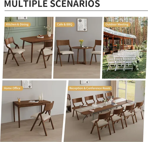 Miniatura 11 de Ball & Cast Sillas modernas plegables tapizadas para cocina y comedor, juego de 2, nogal Nuez+gris pardo1